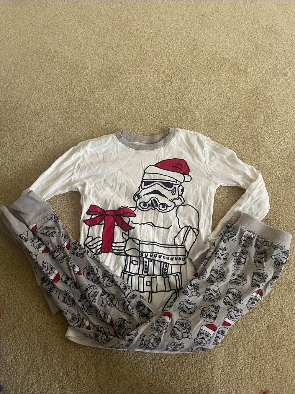 GAP Star Wars White and Gray Stormtrooper Holiday Pajama Set with Red Accents